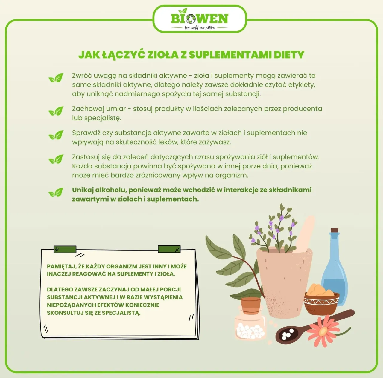 zasady łączenia suplementów infografika