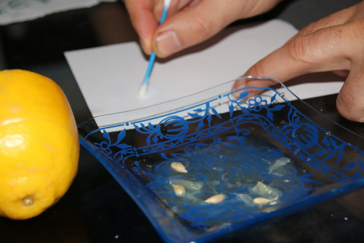 Niewidzialny atrament z cytryny na papierze przed podgrzaniem