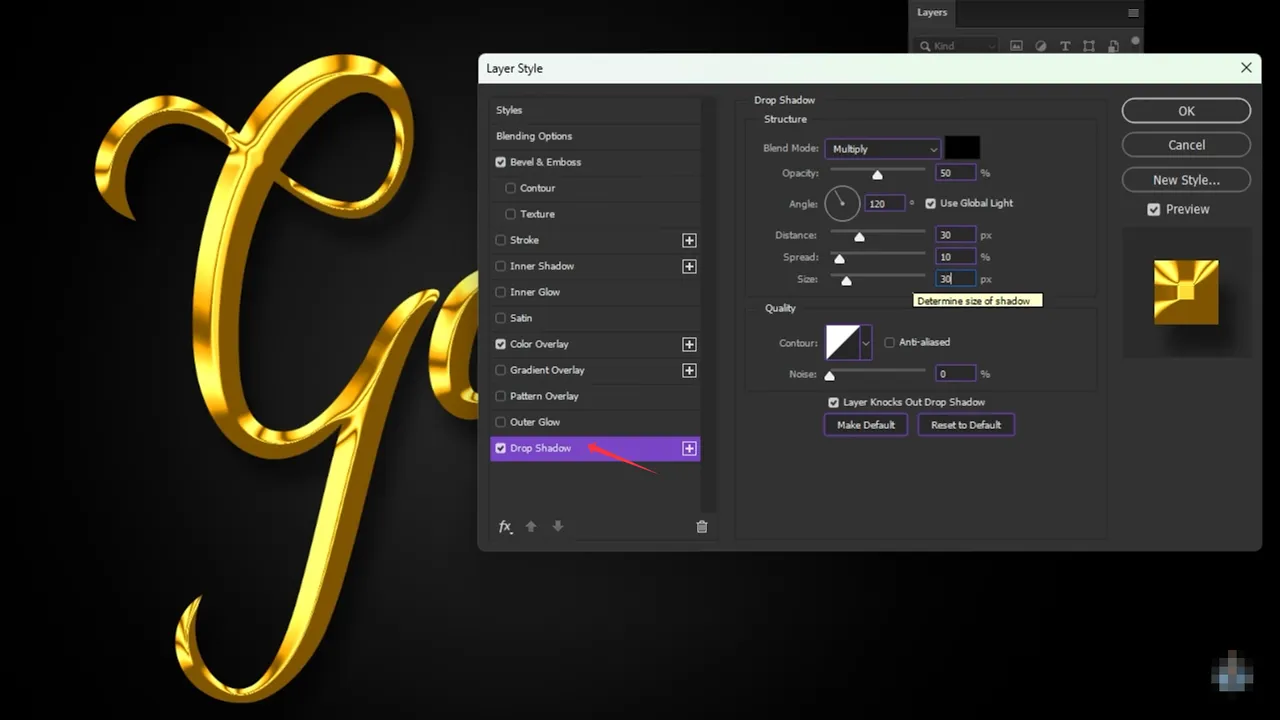 niestandardowe efekty złotych napisów photoshop