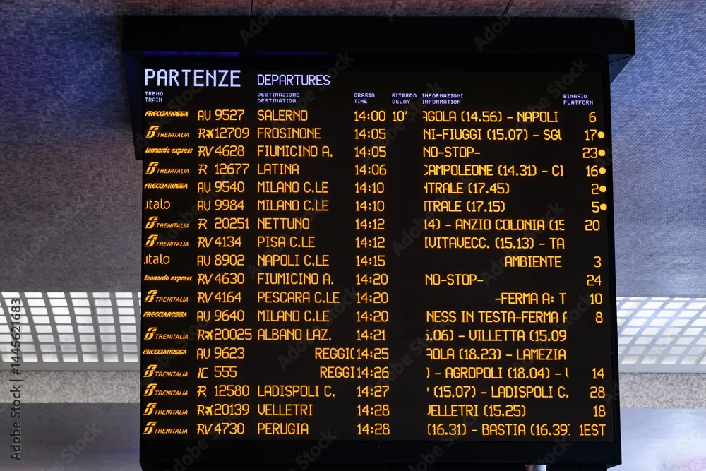 Elektroniczna tablica odjazdów na dworcu kolejowym