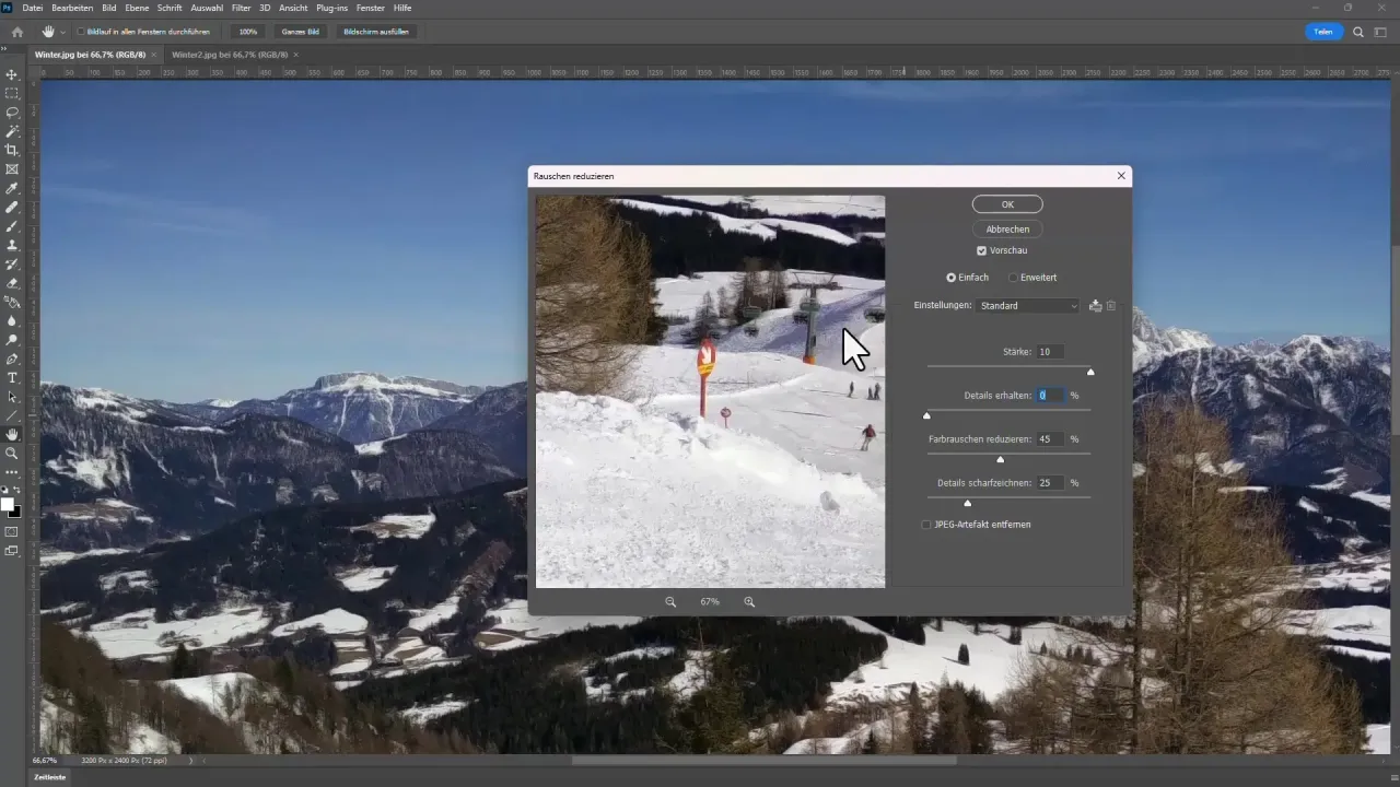 przed i po redukcji szumu photoshop