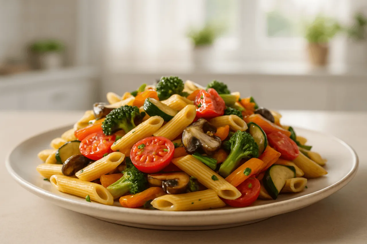 makaron z warzywami sezonowymi
