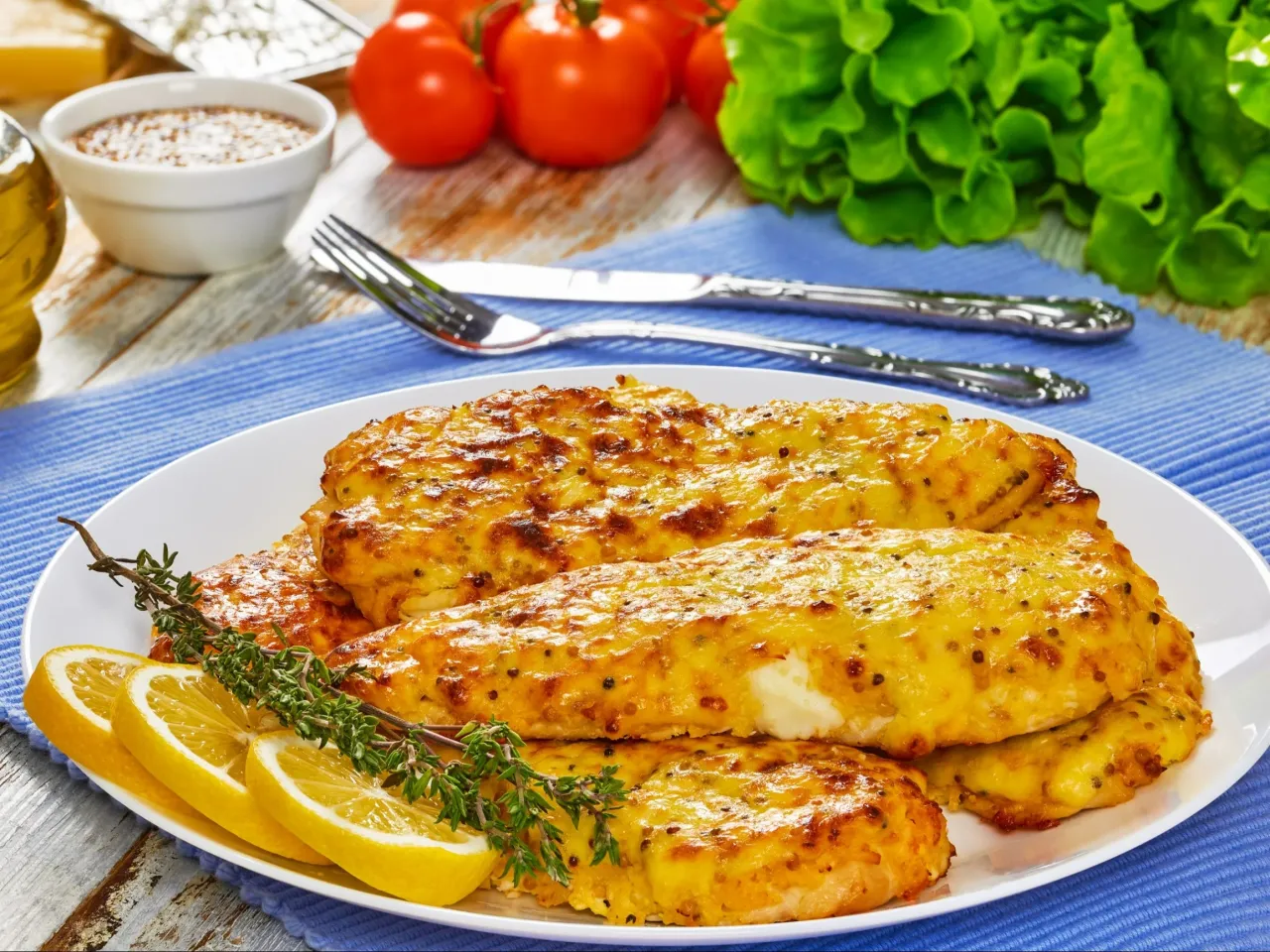 Złociste, pieczone filety z kurczaka z ziołami i cytryną. Idealne, gdy zastanawiasz się, jak długo smażyć pierś z kurczaka, by była soczysta.