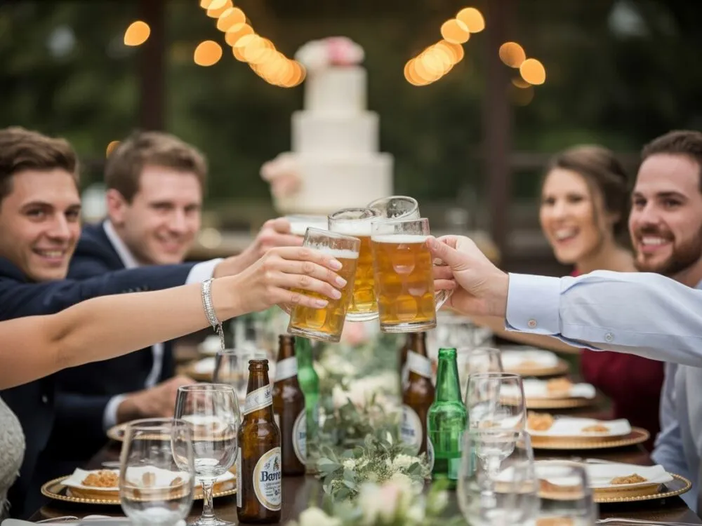 piwo na weselu, wesele w plenerze, goście z piwem