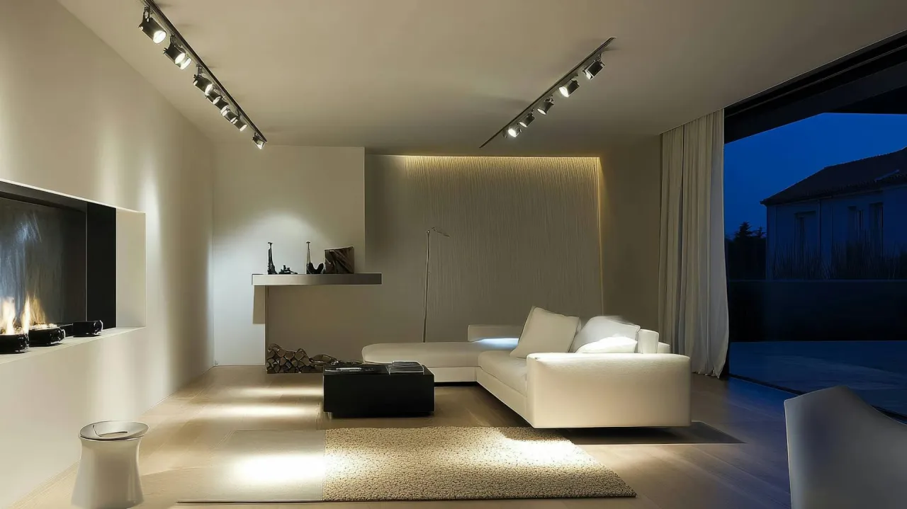 Rozmieszczenie reflektor&oacute;w szynowych w salonie schemat