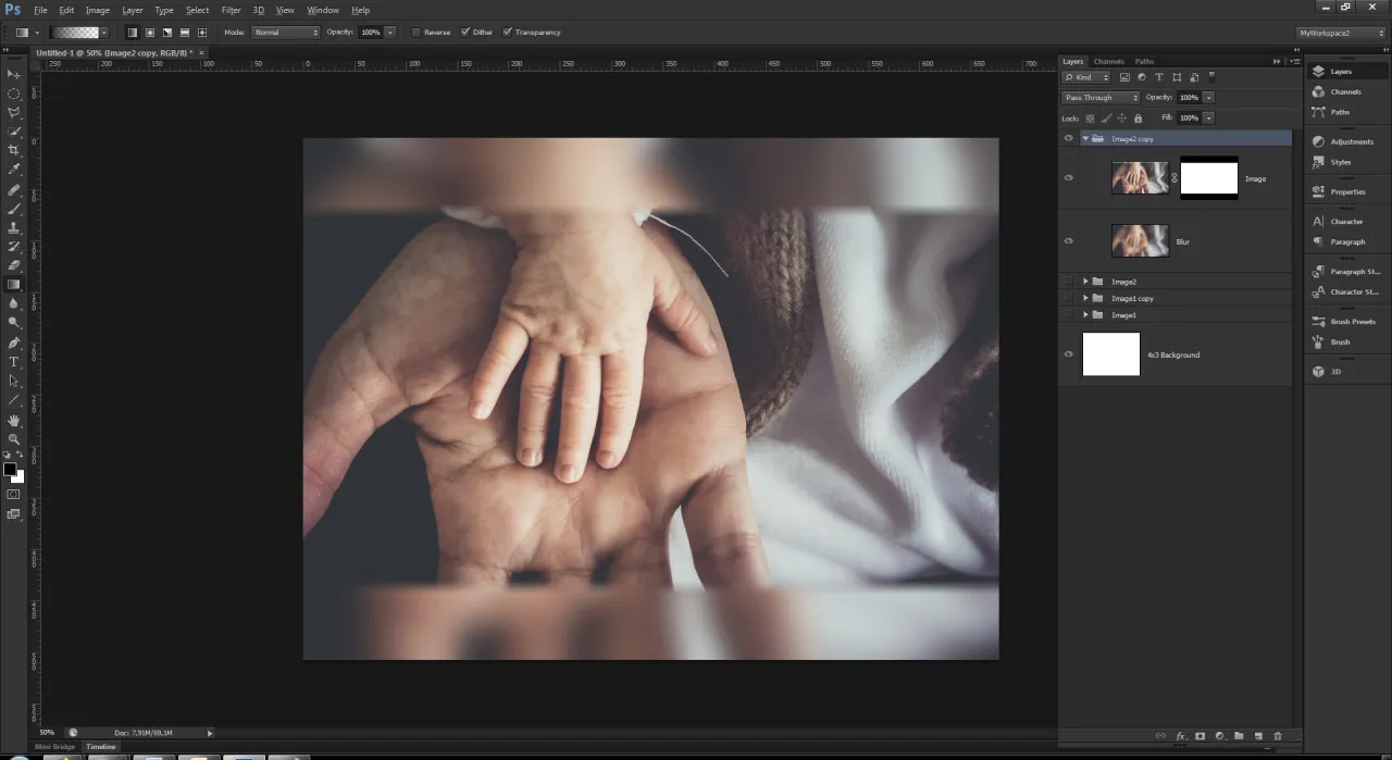 Przykład zdjęcia z efektem paralaksy 3D, warstwy obrazu, głębia