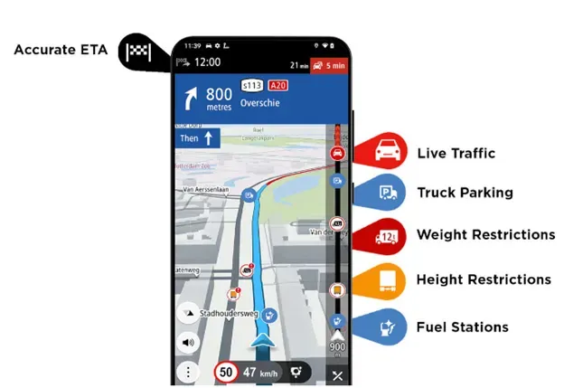 Aplikacja nawigacyjna dla ciężarówek z profilem pojazdu