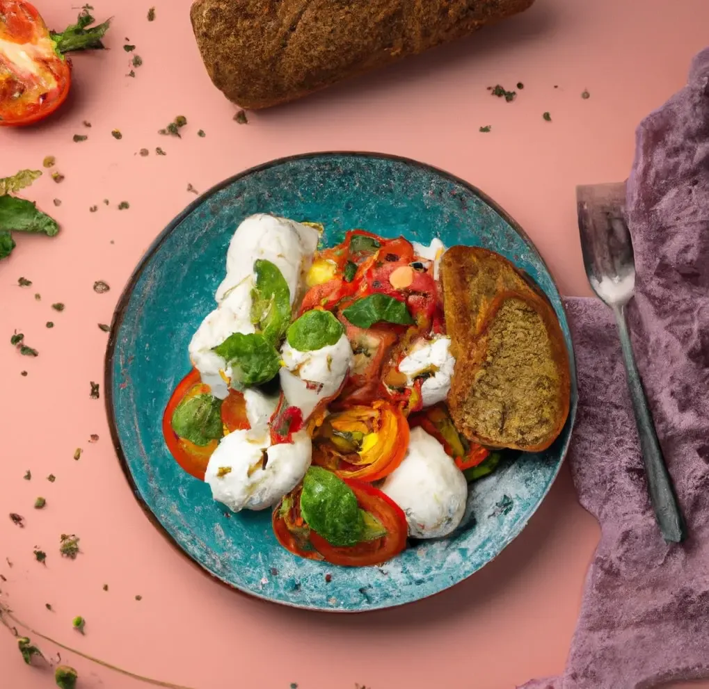 Sałatka Caprese z r&oacute;żnymi sosami, pięknie podana