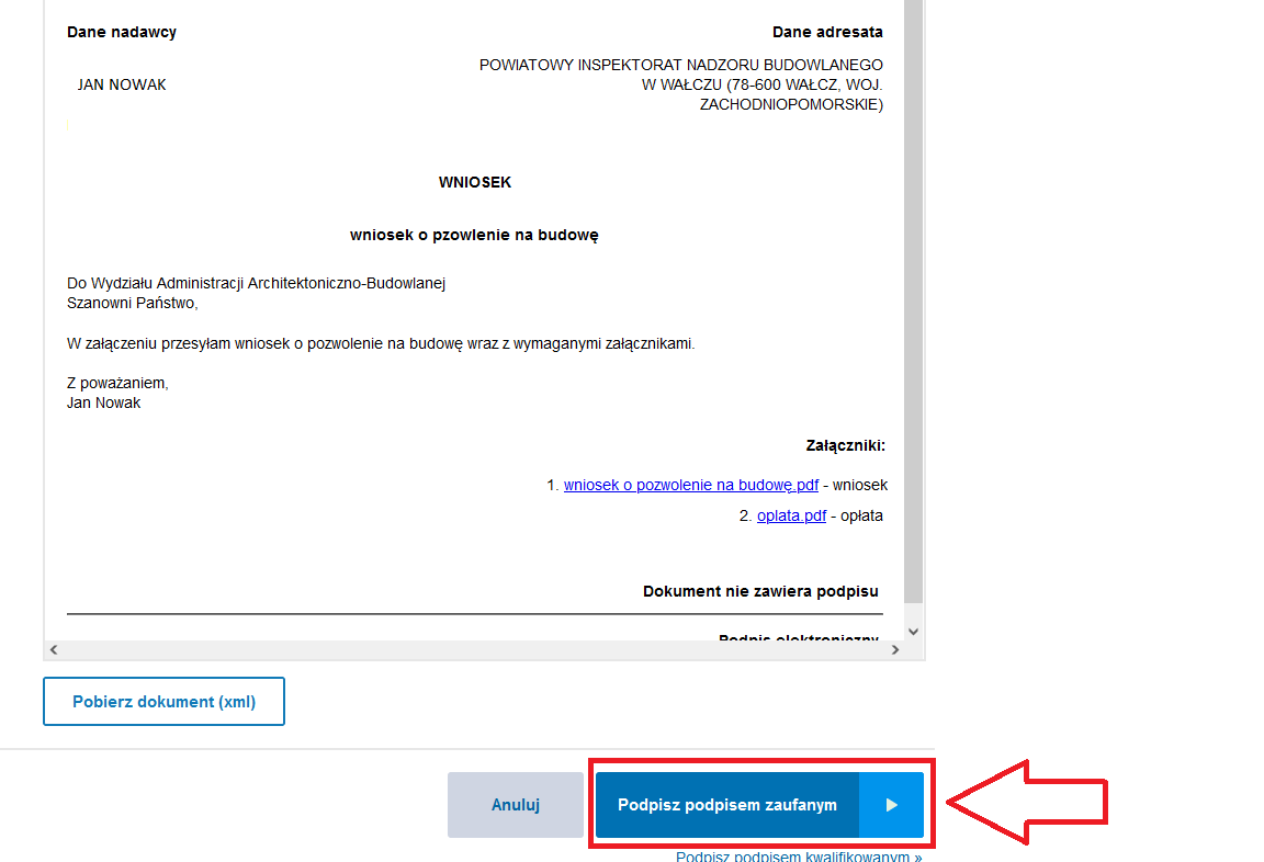 Portal e-Budownictwo - strona główna lub formularz wniosku