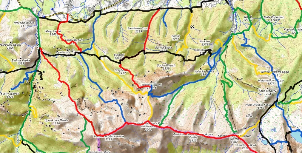Mapa szlak&oacute;w TPN Giewont aktualny status