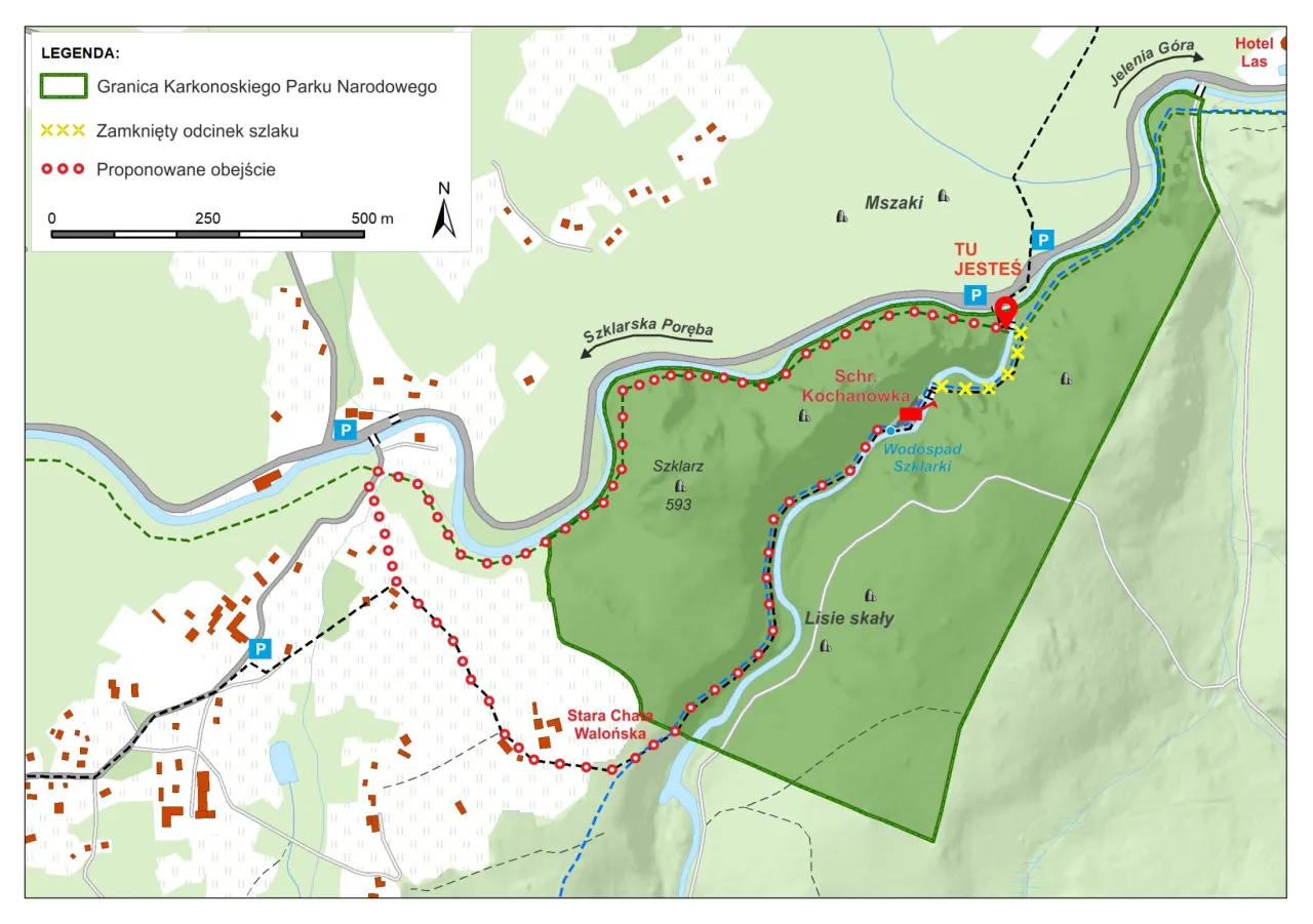 Mapa Szlaku Walońskiego Szklarska Poręba, punkty startowe