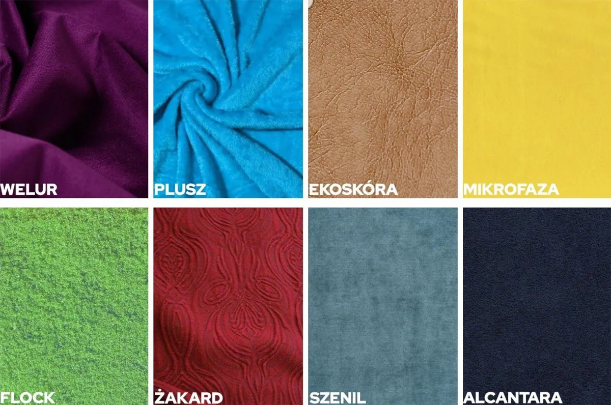 r&oacute;żne rodzaje tapicerki meblowej welur szenil sk&oacute;ra
