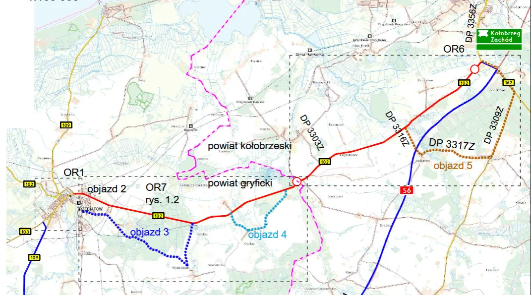 mapa dojazd Trzebiatów Kołobrzeg Pogorzelica