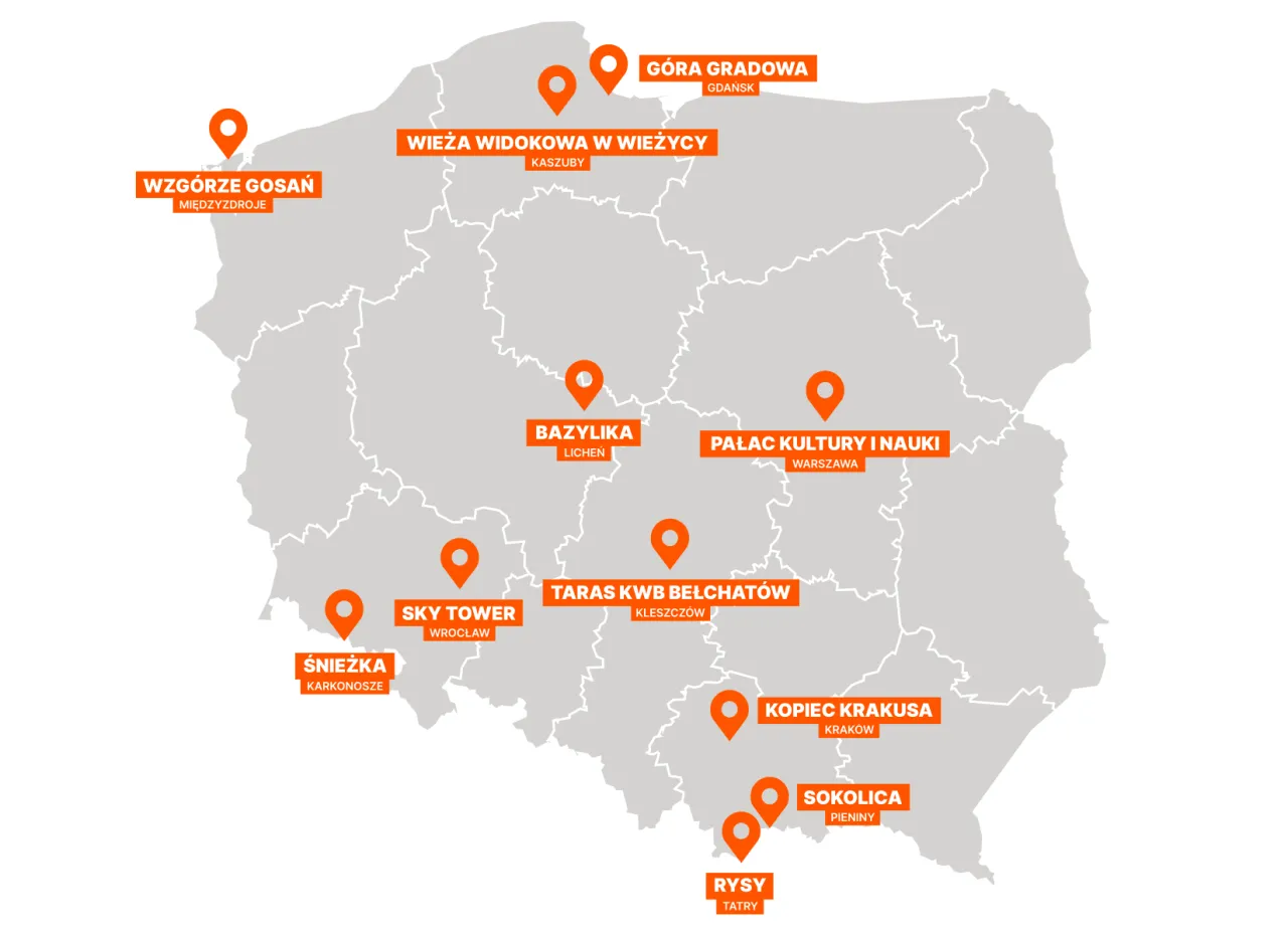 Mapa punkt&oacute;w widokowych Tatry Krak&oacute;w