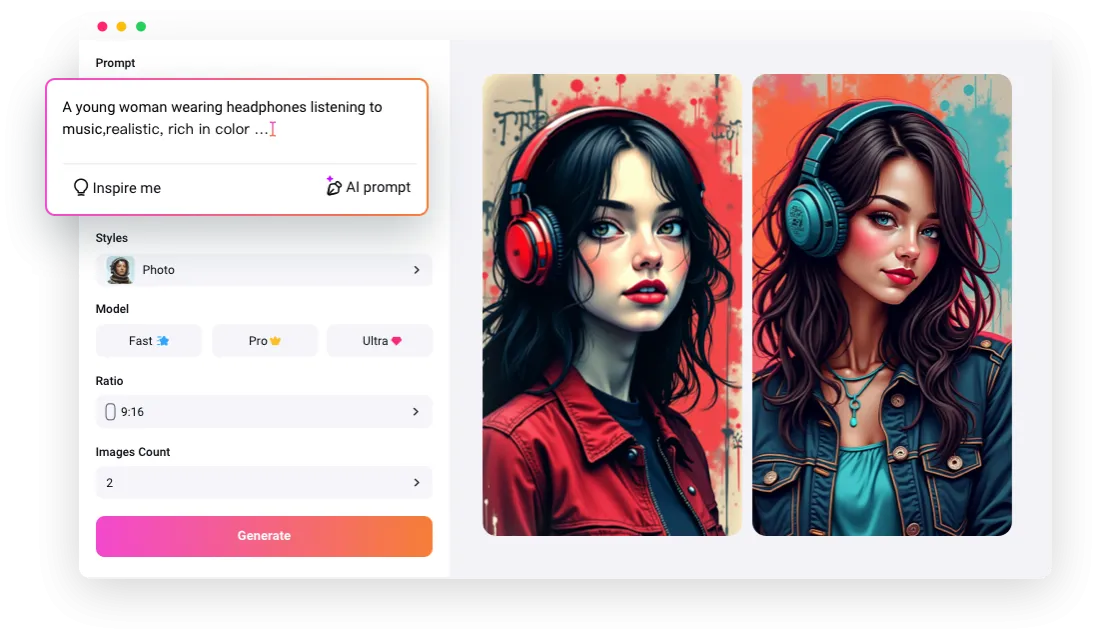 KI Graffiti Generator Benutzeroberfl&auml;che mit Prompt Eingabe und Beispiel Output