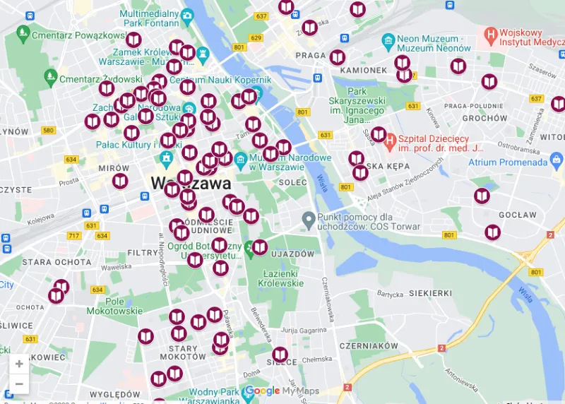 Warszawa miejsca oddawania książek mapa