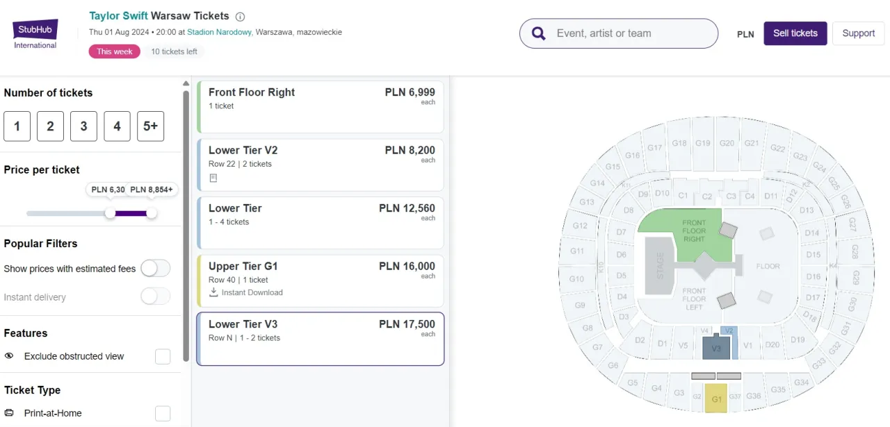 Ile kosztuje bilet na koncert Taylor Swift w Warszawie? Ceny zaczynają się od 6,999 PLN za miejsce na płycie.