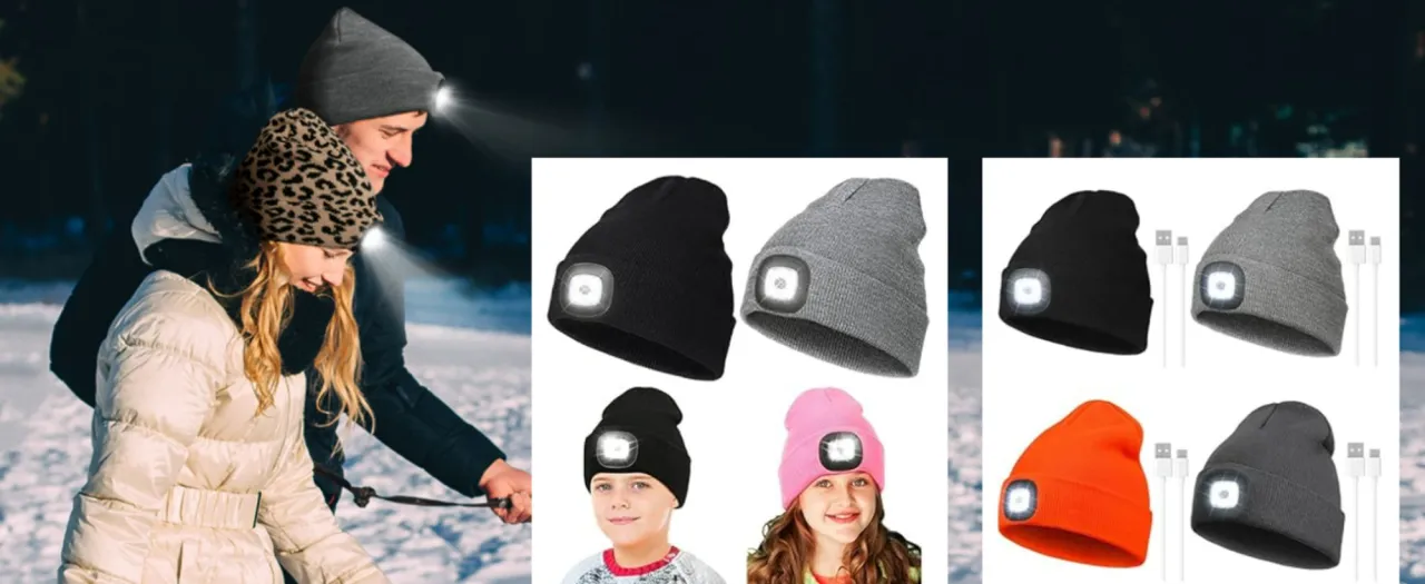 L&auml;ufer mit heller LED M&uuml;tze im Dunkeln