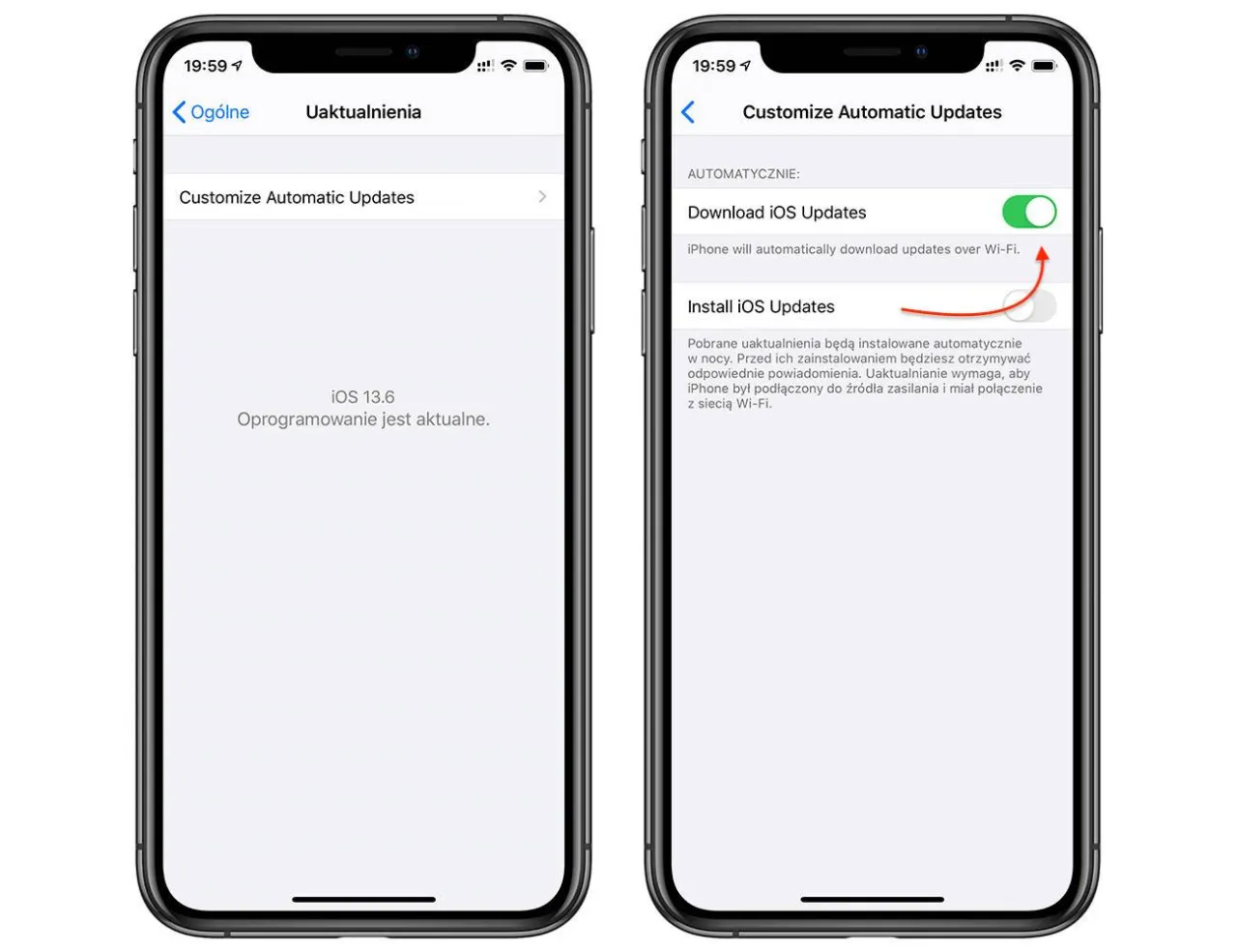 iPhone 13 ustawienia aktualizacji