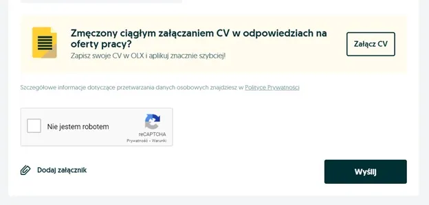 OLX przycisk aplikuj na ofertę pracy