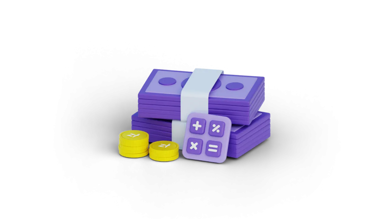 Stos banknotów, monety i kalkulator. Czy Raiffeisen Digital Bank sprawdza BIK?