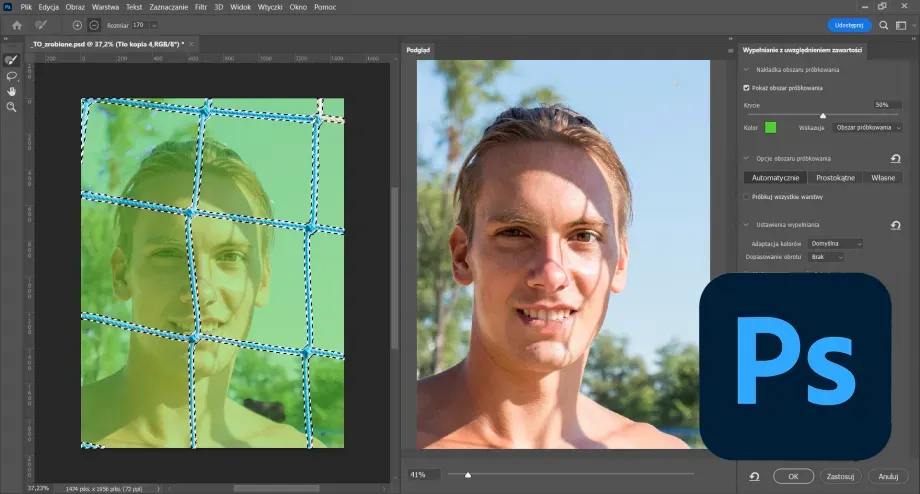 Photoshop usuwanie obiektów przed po