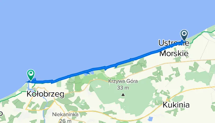 Mapa Kołobrzeg Ustronie Morskie trasa