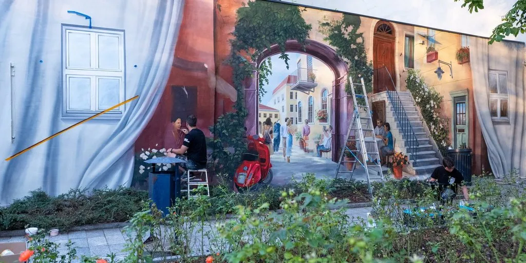 Ł&oacute;dź murale street art Pasaż R&oacute;ży