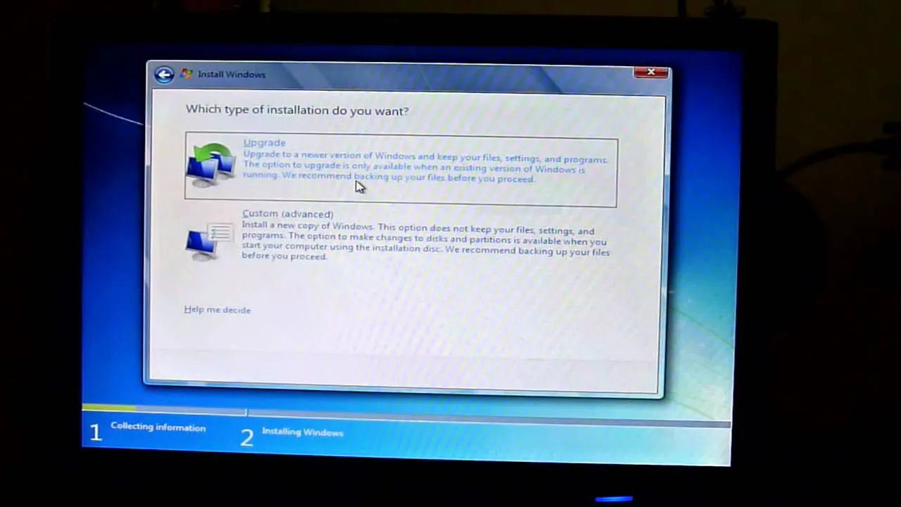 Zrzut ekranu z instalatora Windows 7
