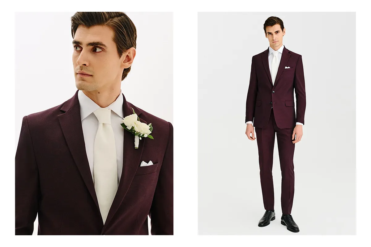 Pan młody ślub cywilny zima garnitur tweed wełna