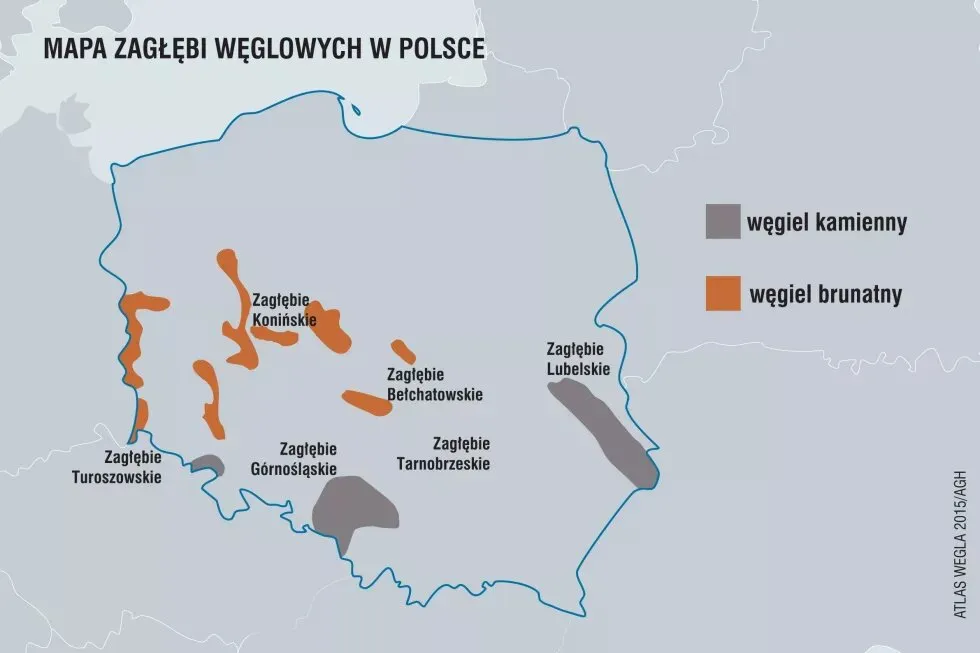 mapa złóż węgla kamiennego w Polsce