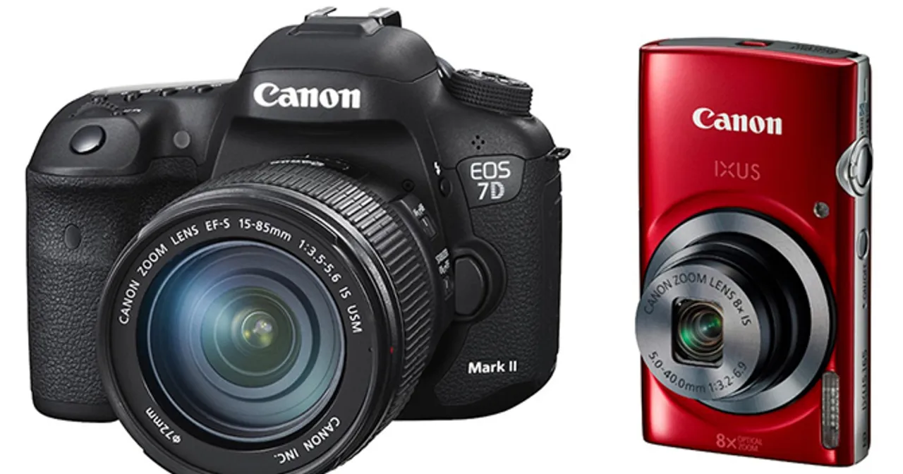 przykładowe typy aparatów fotograficznych (lustrzanka, bezlusterkowiec, kompakt, natychmiastowy)