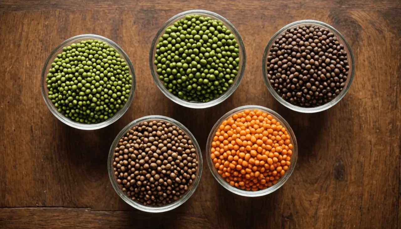 Diff&eacute;rents types de lentilles (vertes, corail, brunes)