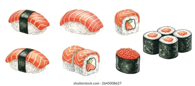 ilustracja rodzajów sushi nigiri maki uramaki