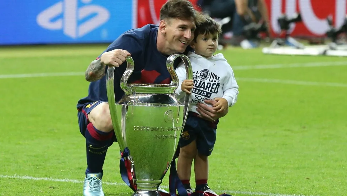 Lionel Messi Liga Mistrz&oacute;w trofea Barcelona