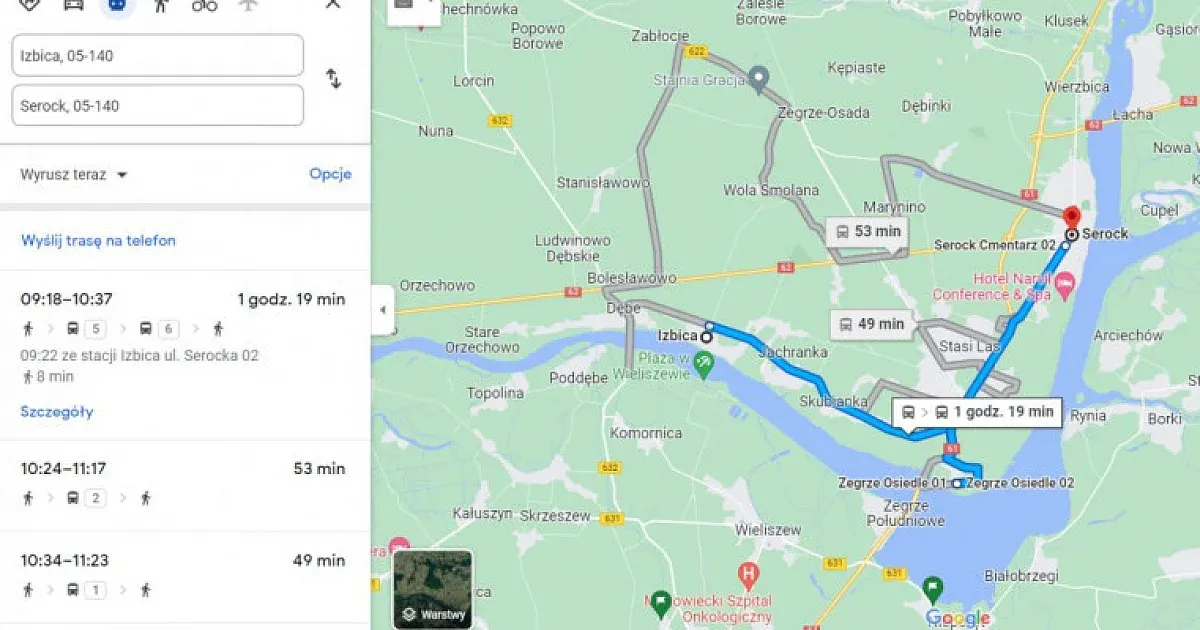 Mapa Serocka przystanki autobusowe