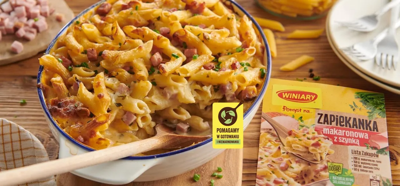 Zdjęcie Szybka zapiekanka makaronowa z szynką i serem Winiary, którą pokochasz