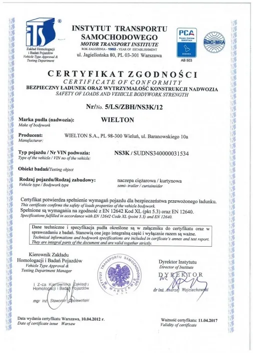 Zdjęcie Certyfikat XL naczepy co to jest i dlaczego jest tak ważny?