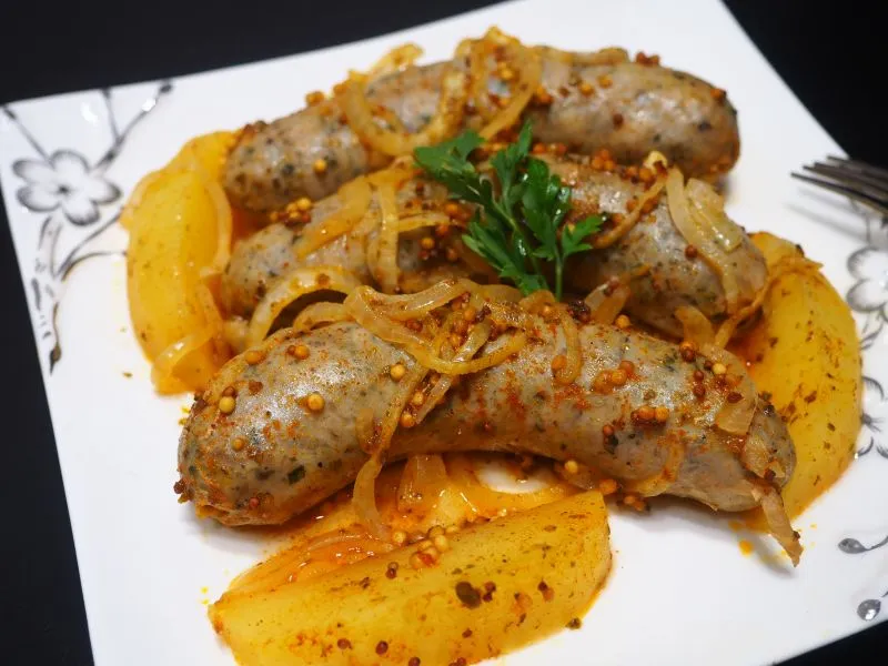 Zdjęcie Kiełbasa pieczona z ziemniakami w piekarniku – prosty przepis na obiad