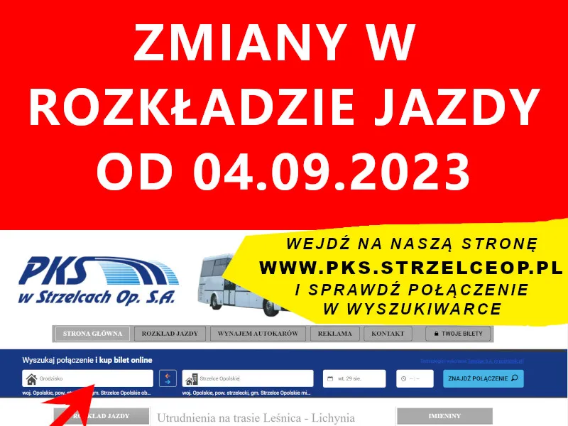 Informacje o zmianach w rozkładzie jazdy PKS