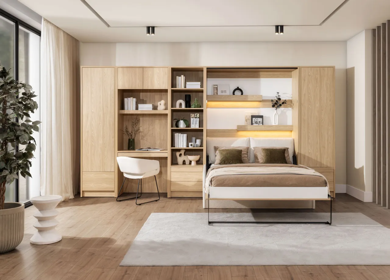 małe łóżko do sypialni z pojemnikiem półkotapczan