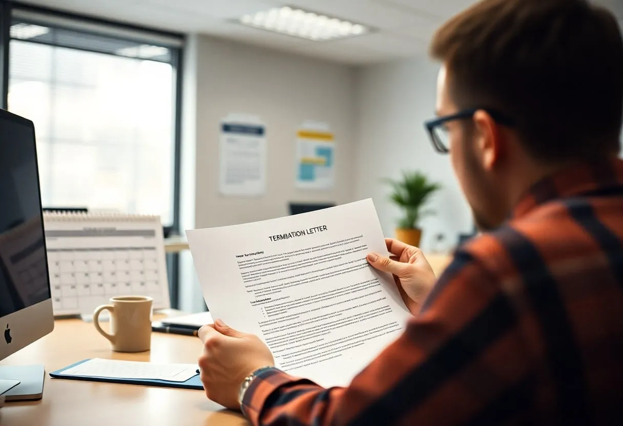 Mężczyzna czyta list wypowiedzenia. Zastanawia się, co zrobić, gdy adwokat nie wywiązuje się z umowy.