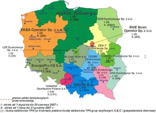 Mapa operatorów systemu dystrybucyjnego w Polsce