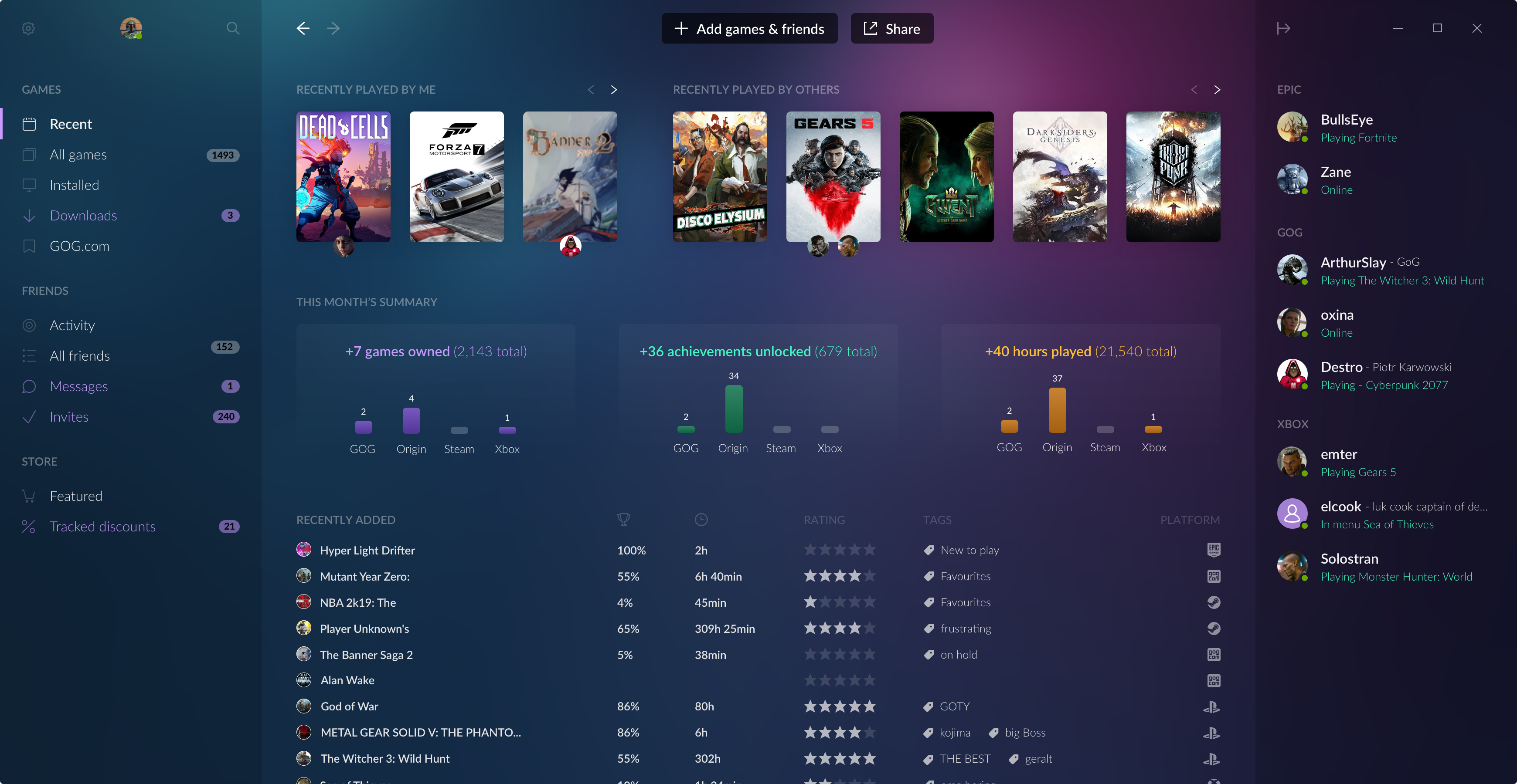 GOG Galaxy 2.0 interfejs