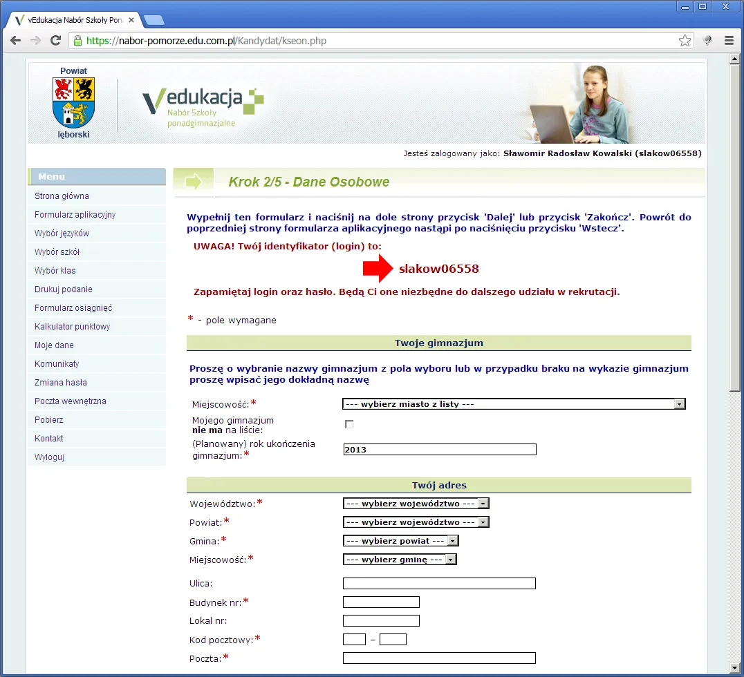 Logowanie do systemu rekrutacji online VULCAN Nabór