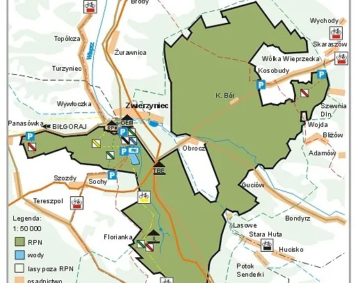 Szlaki turystyczne Roztocze Górecko Kościelne mapa