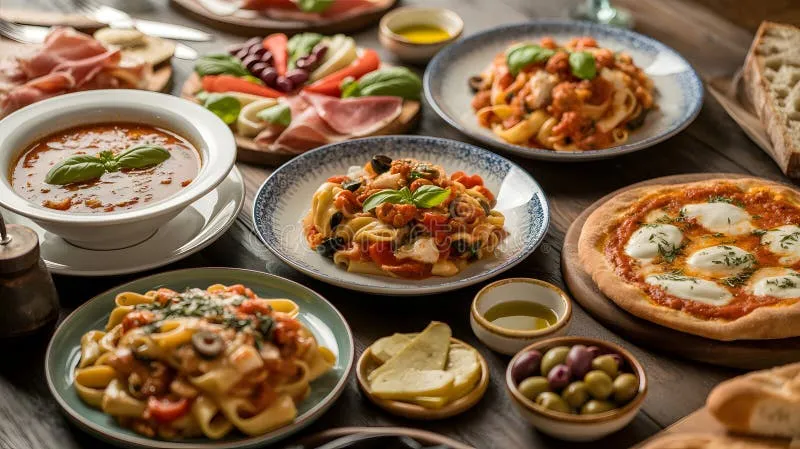 platos variados de pizzer&iacute;a italiana pizza pasta antipasti