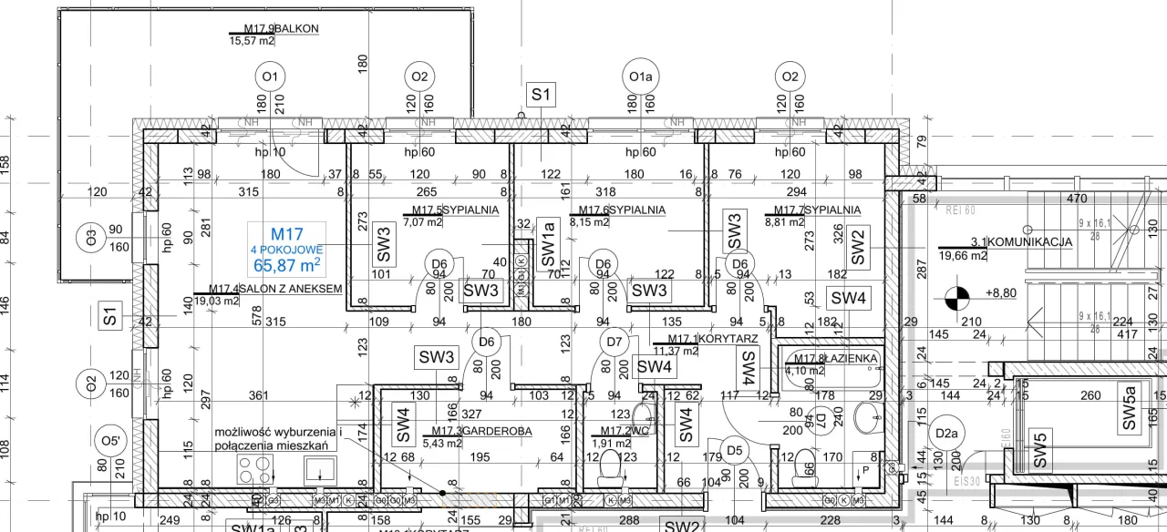 przykładowy plan mieszkania z opisem symboli
