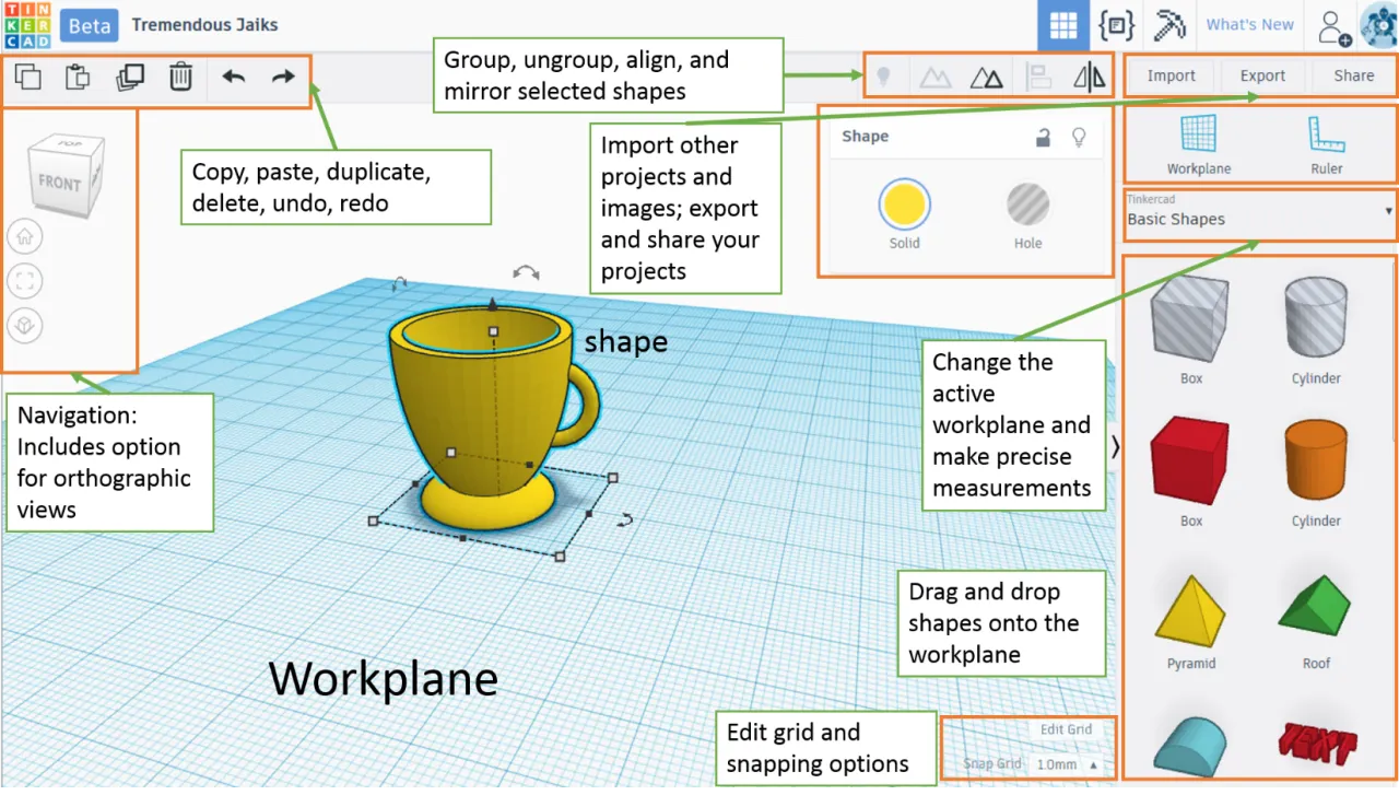 Interfejs Tinkercad z prostym modelem 3D