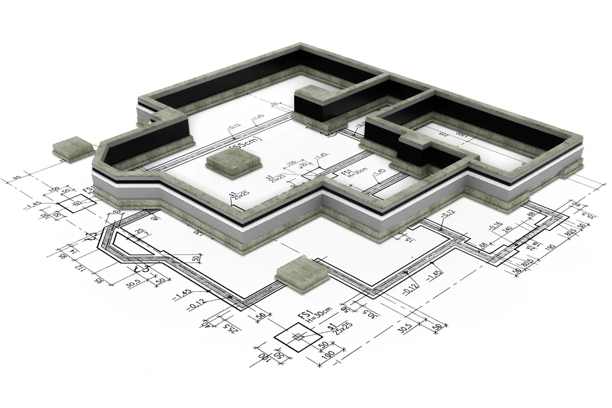 geodeta na budowie, tyczenie osi budynku paliki